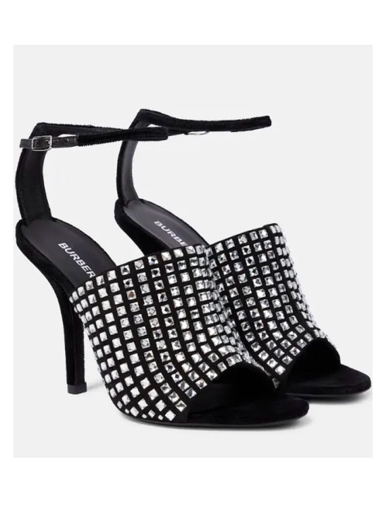 Burberry Shoes - BURBERRY Ivy Velvet Rhinestone Sandals Black Ankle Strap Heels EU39/39.5 US9 ⚪️